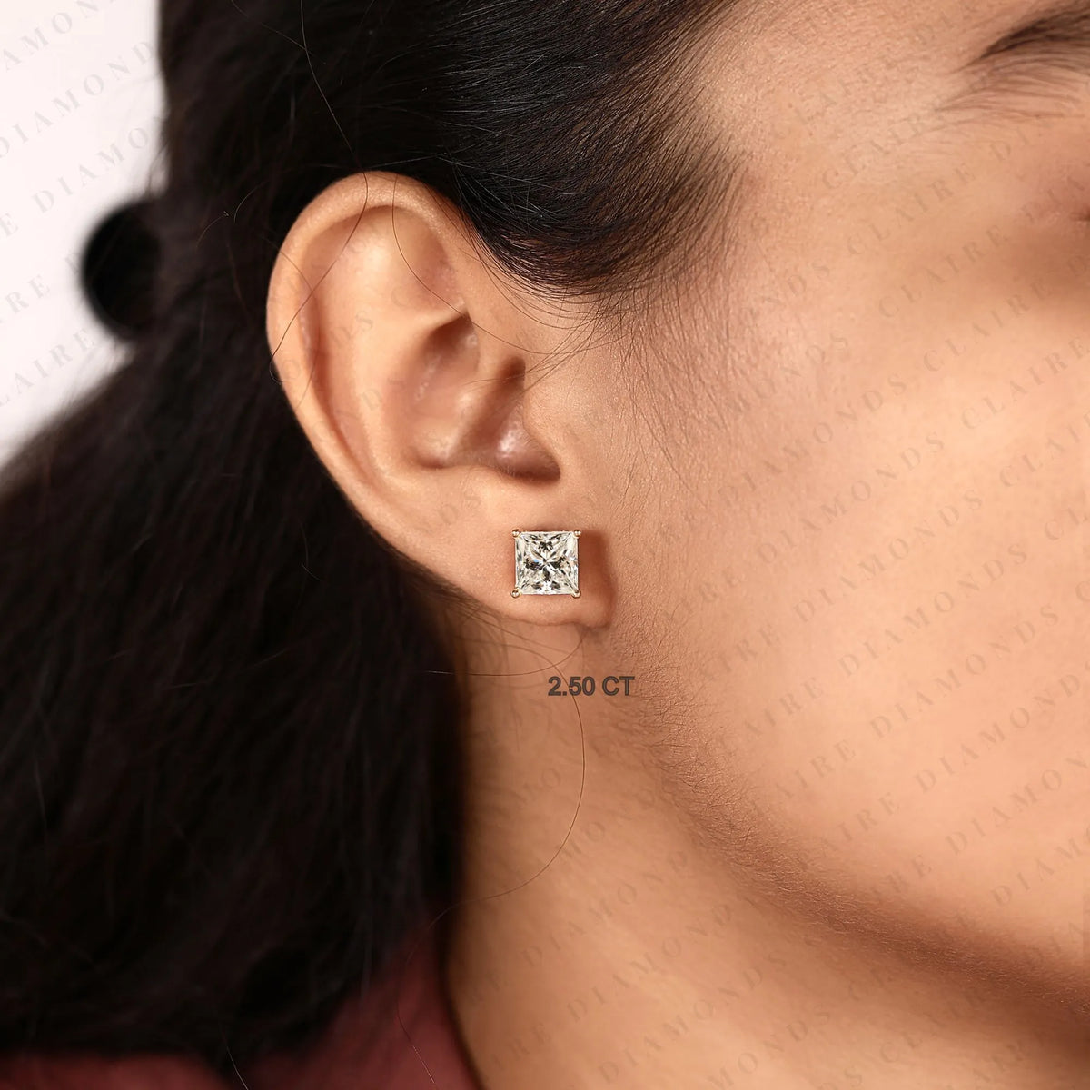 princess cut moissanite diamond stud earrings diamond solitaire earrings modern minimalist fine jewelry
