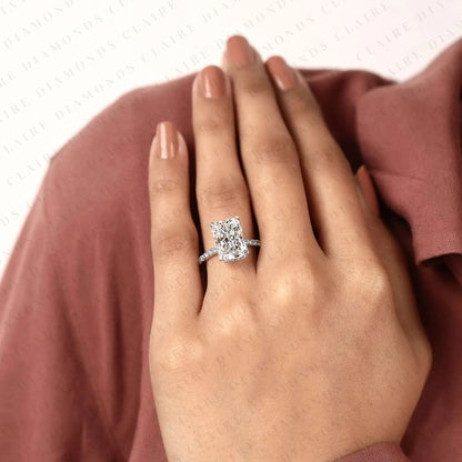 Radiant Cut Hidden Halo Lab Grown Diamonds Engagement Ring with Pavé Band – Luxurious Brilliance for Your Forever