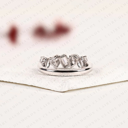 1.60 TCW Mixed Cut Band Emerald & Pear & Oval & Heart Lab Grown Diamond Half Eternity Wedding Band Unique Stackable Band