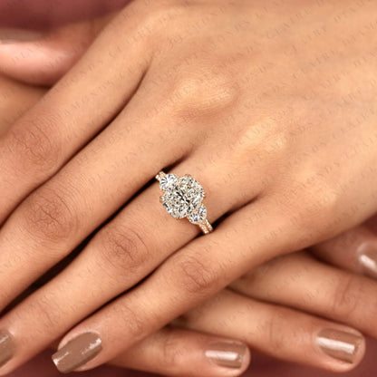 Cushion Cut Three Stone Moissanite Diamond Engagement Ring Trillion Side Stone Diamond Ring Split Shank Pave Ring