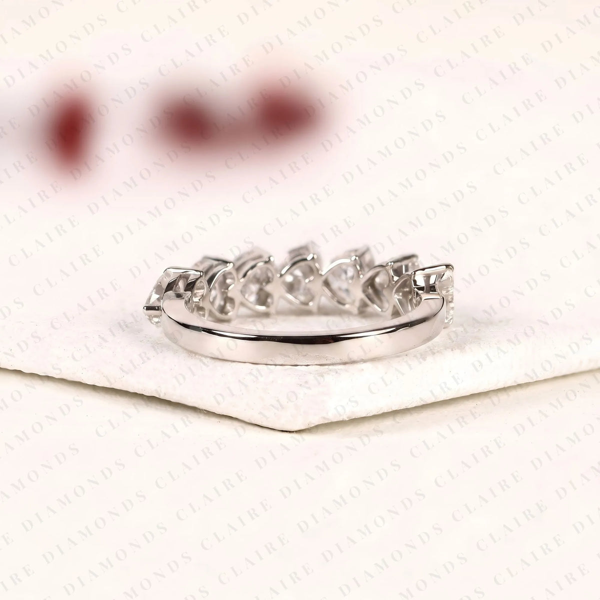 2.10 tcw heart cut moissanite diamond half eternity band romantic wedding unique stackable bridal band elegant fine jewelry