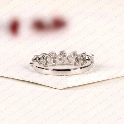 2.10 TCW Heart Cut Moissanite Diamond Half Eternity Band Romantic Wedding Unique Stackable Bridal Band Elegant Fine Jewelry