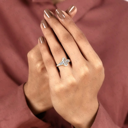 Moval Step Cut Moissanite Diamond Antique Engagement Ring in Yellow Gold Vintage Baguette Accent Ring