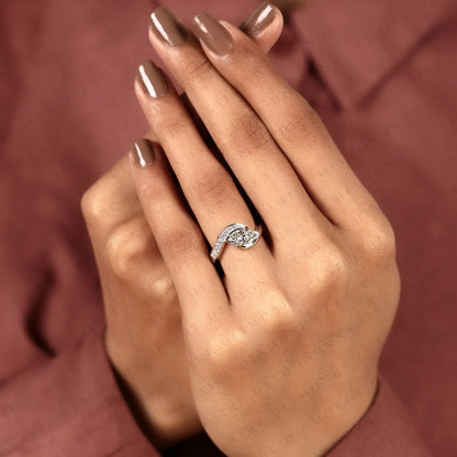 Marquise Cut Lab Grown Diamond East West Bypass Engagement Ring in Gold With Round Side Stones , Modern Bridal Jewelry.