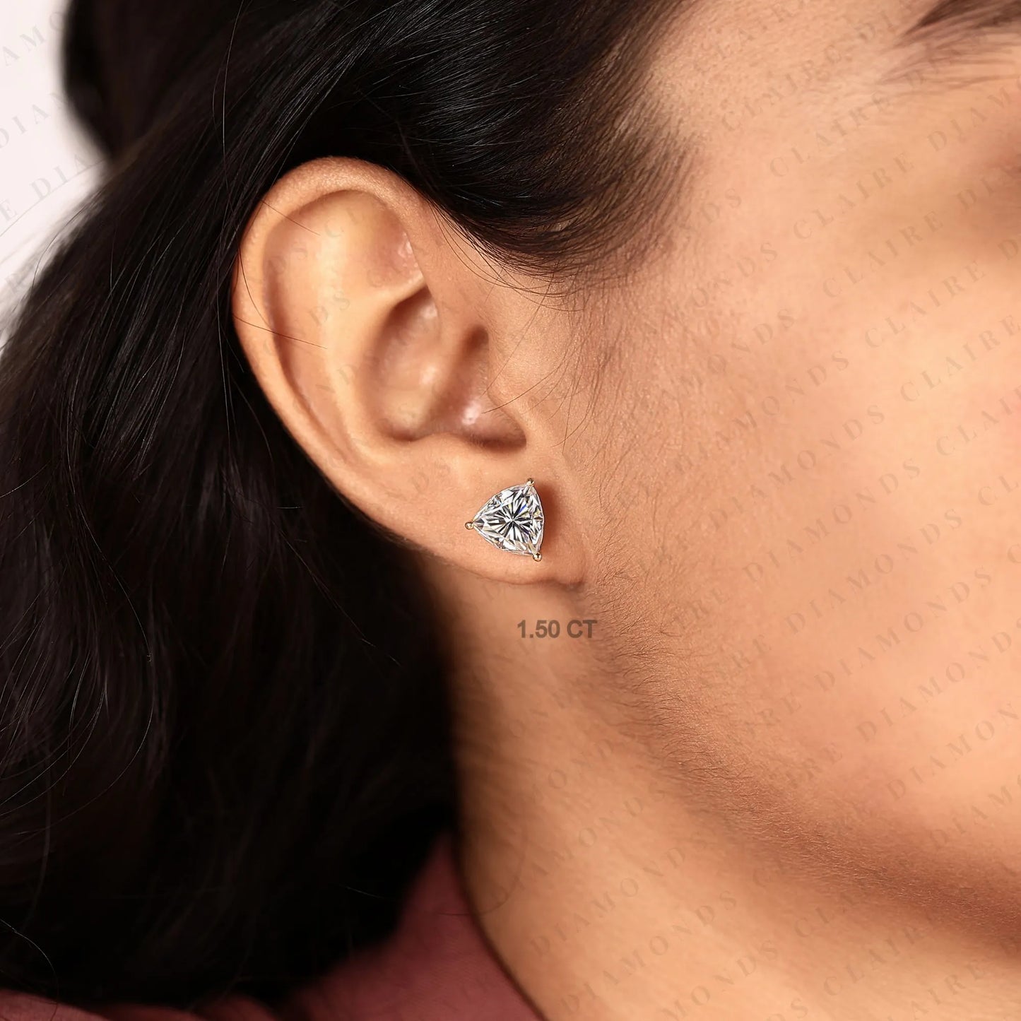 trillion cut lab grown diamond stud earrings elegant solitaire earrings modern minimalist fine jewelry