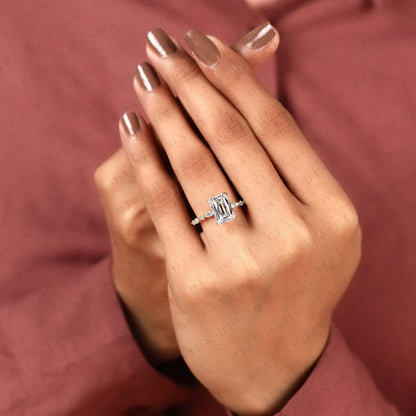 Criss Cut Lab Grown Diamond Engagement Ring, Hidden Halo Gold Ring With Marquise & Round Accent.