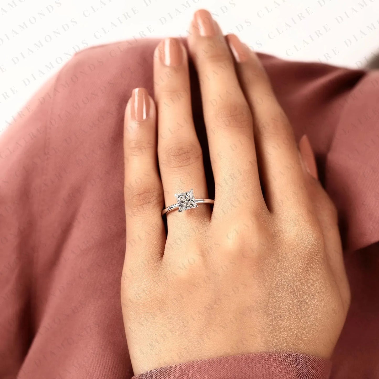 princess cut lab grown diamond solitaire engagement ring, classic four prong white gold ring, minimalist proposal ring