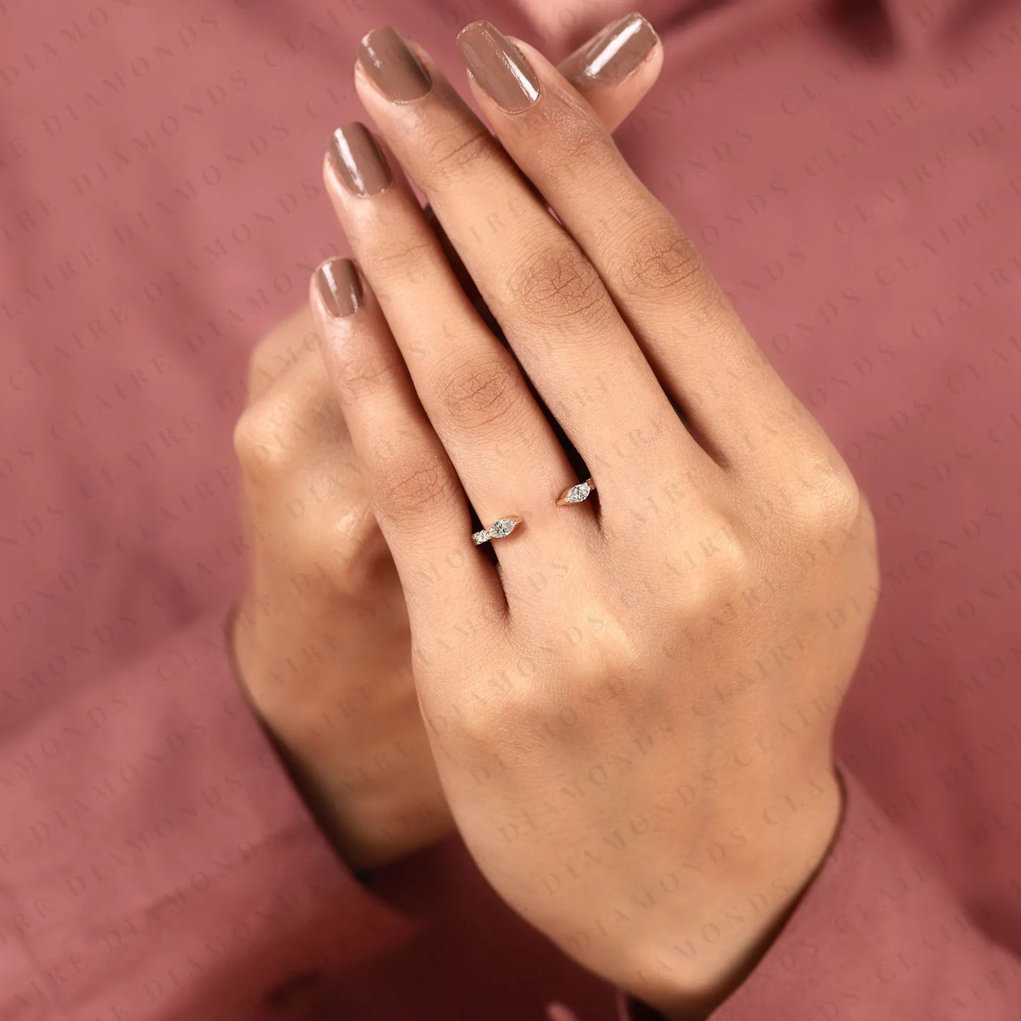 0.50tcw open gap round cut moissanite diamond gold ring with marquise-cut diamond on the ends, minimalist promise ring, adjustable wedding band for women.