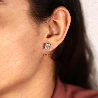 Asscher Cut Lab Grown Diamond Stud Earrings Classic Solitaire Earrings Elegant Luxury Bridal Jewelry Timeless Gift for Her
