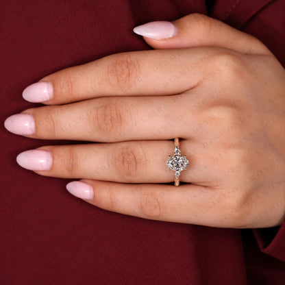Oval Cut Lab Grown Diamond Ring Vintage Inspired Three Stone Engagement Ring with Side Diamonds Timeless Jewelry