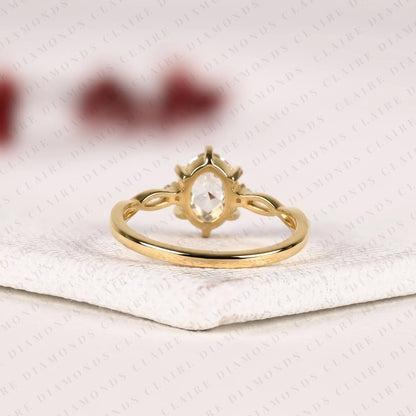 Oval Rose Cut Lab Grown Diamond Engagement Ring Twisted Band Art Deco Gold Ring