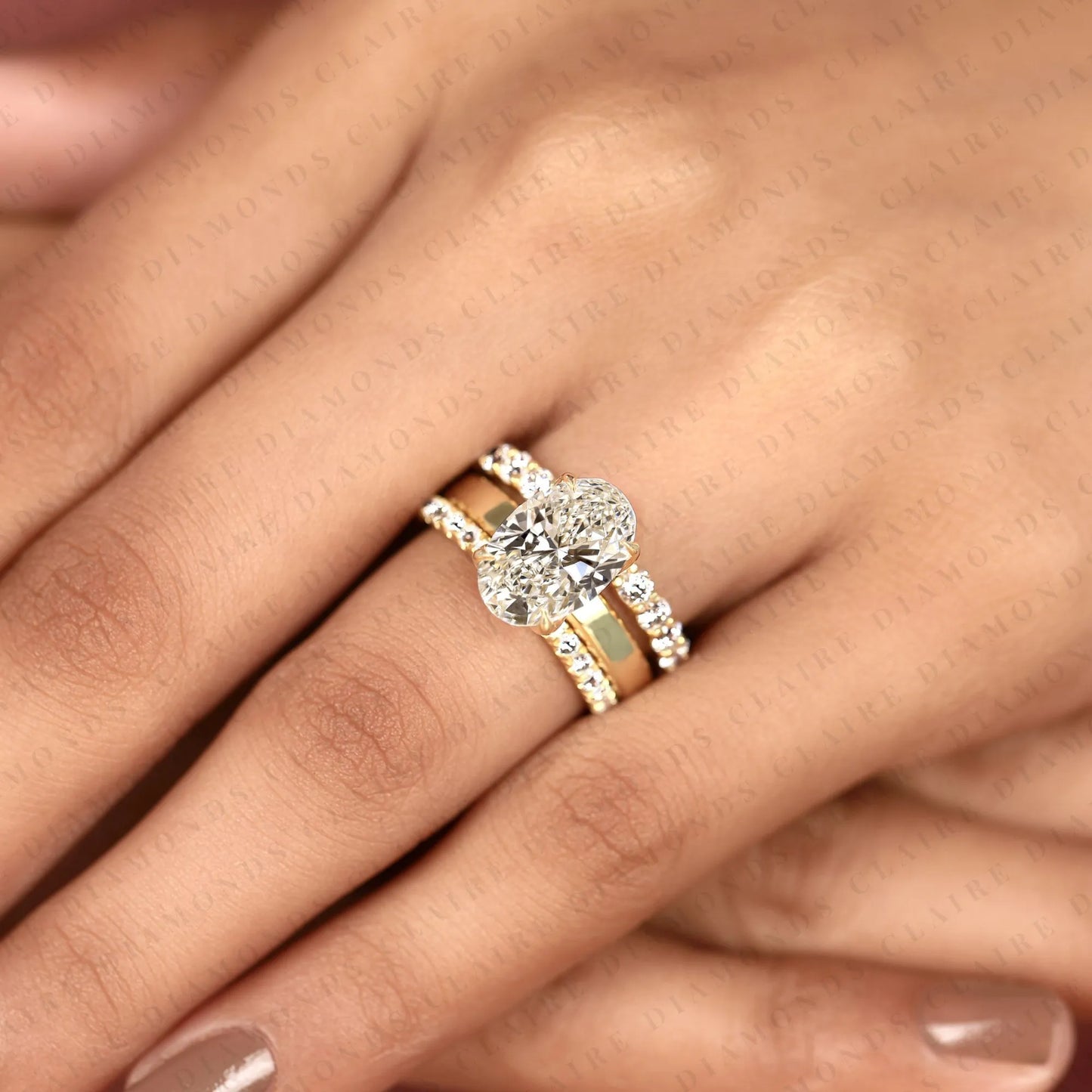 oval cut lab grown diamond bridal set hidden halo engagement ring with matching wedding band yellow gold oval ring pave diamond bridal ring set igi certified wedding jewelry