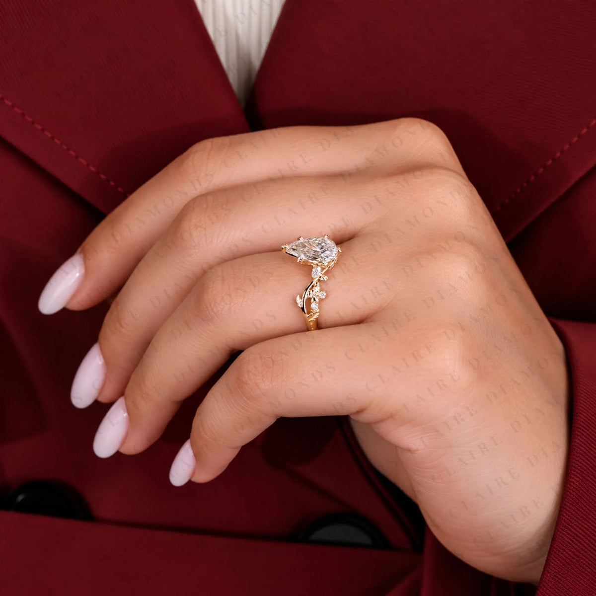 Pear Cut Moissanite Diamond Engagement Ring Nature Inspired Gold Vine Ring Floral Vintage Wedding Ring Luxury Bridal Jewelry