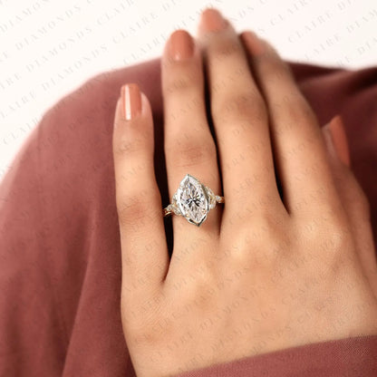 Vintage Marquise Cut Lab Grown Diamond Engagement Ring in Art Deco Inspired Promise Ring