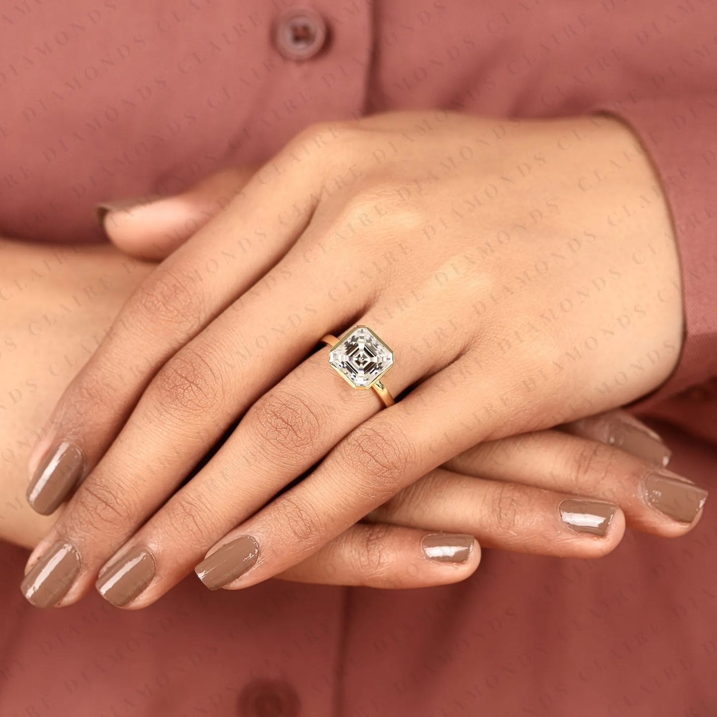 asscher cut lab grown diamond bezel set engagement ring | modern solitaire statement ring