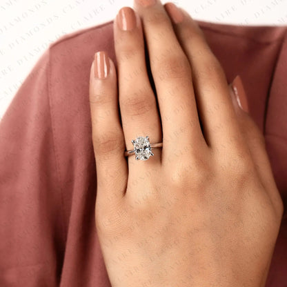 Oval Cut Lab Grown Diamond Solitaire Engagement Ring, Four Prong Hidden Tulip Setting, Minimalist White Gold Proposal Ring