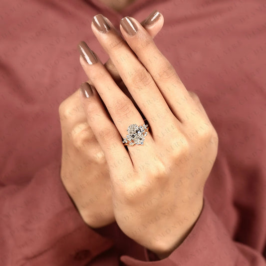 Oval Cut Lab Grown Diamond Engagement Ring Set Nature Inspired Wedding Ring with Floral Pave Accents Luxury Bridal Set Jewelry