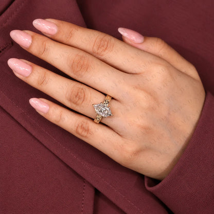 Dutch Marquise Cut Moissanite Diamond Engagement Solitaire Ring Vintage Engraved Gold Band Filigree Wedding Ring Luxury Bridal Jewelry