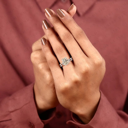 Radiant Cut Lab Grown Diamond Engagement Ring Set Yellow Gold Double Band with Pavé Side Stones Unique Luxury Bridal Ring Set