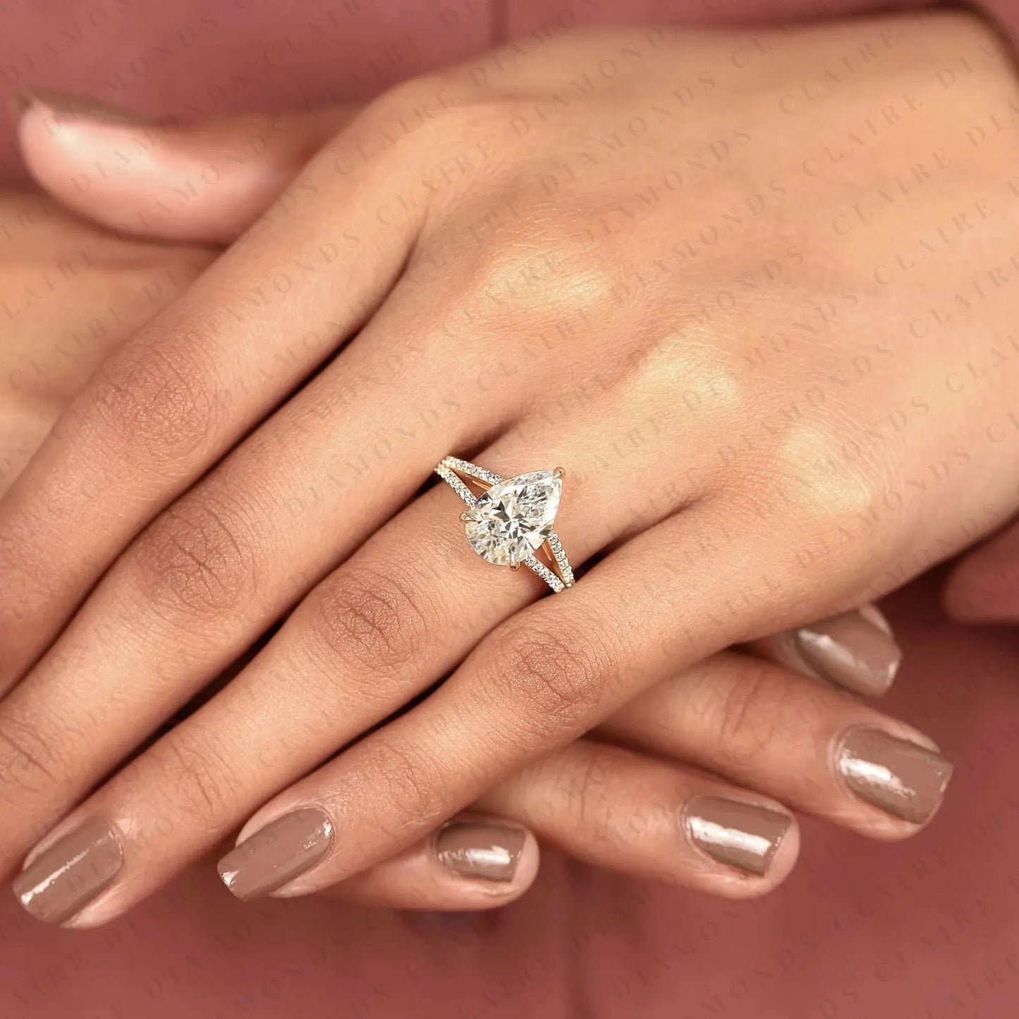 pear cut moissanite diamond engagement ring split shank pave diamond ring bridal ring