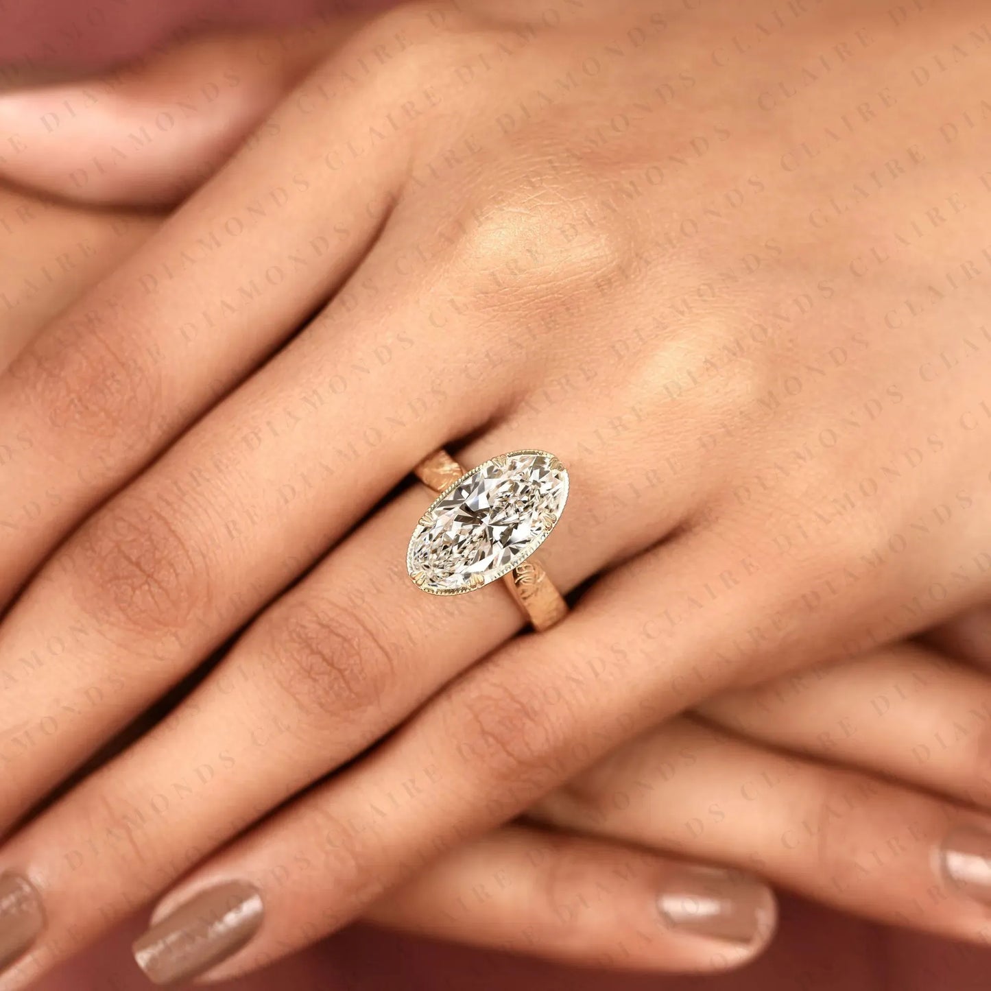 vintage long oval cut moissanite diamond engagement ring engraved  solitaire ring     milgrain bezel bridal ring antique inspired wedding ring