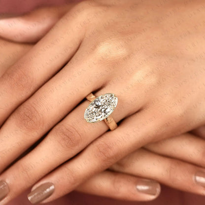 Vintage Long Oval Cut Moissanite Diamond Engagement Ring Engraved  Solitaire Ring     Milgrain Bezel Bridal Ring Antique Inspired Wedding Ring