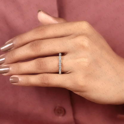 1.50 TCW Baguette & Round Moissanite Diamond Eternity Band in Gold - Stackable Wedding Band.