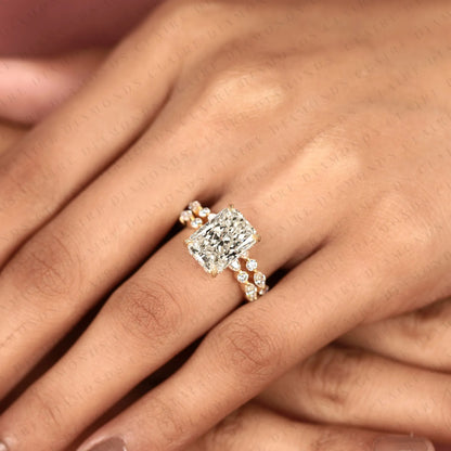 Designer Radiant Cut Moissanite Bridal Ring Set with Marquise and Round Diamond Accents