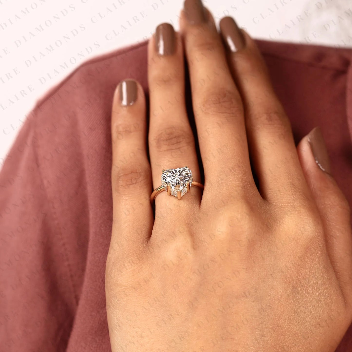 heart cut moissanite diamond engagement ring gold hidden halo ring romantic bridal jewelry minimalist promise ring.