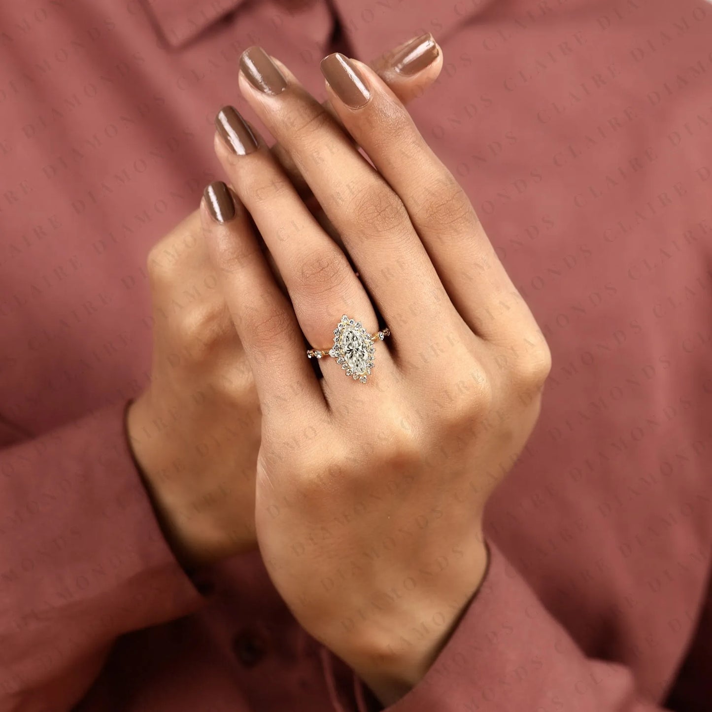 marquise cut lab grown diamond engagement ring floral halo ring inspired unique statement ring