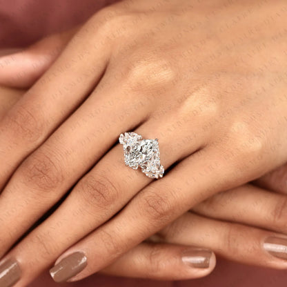 Marquise Cut Lab Grown Diamond Engagement Ring Vintage Floral Cluster Ring White Gold Wedding Ring Unique Anniversary Ring for Women IGI Certified Bridal Jewelry.