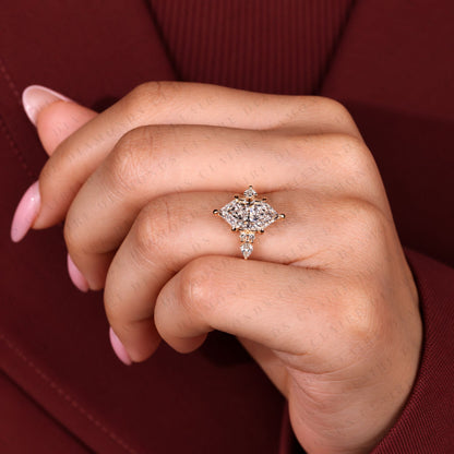 Dutch Marquise Cut Moissanite Diamond Engagement Ring with Kite Cut Side Stones Luxury Wedding Ring for Women