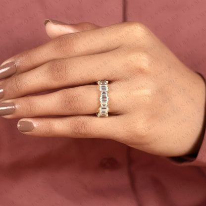 2.00 TCW Baguette Cut Moissanite Half Eternity Band in Solid Gold | Modern Alternating Baguette Stone Ring, Stackable Anniversary Band for Women