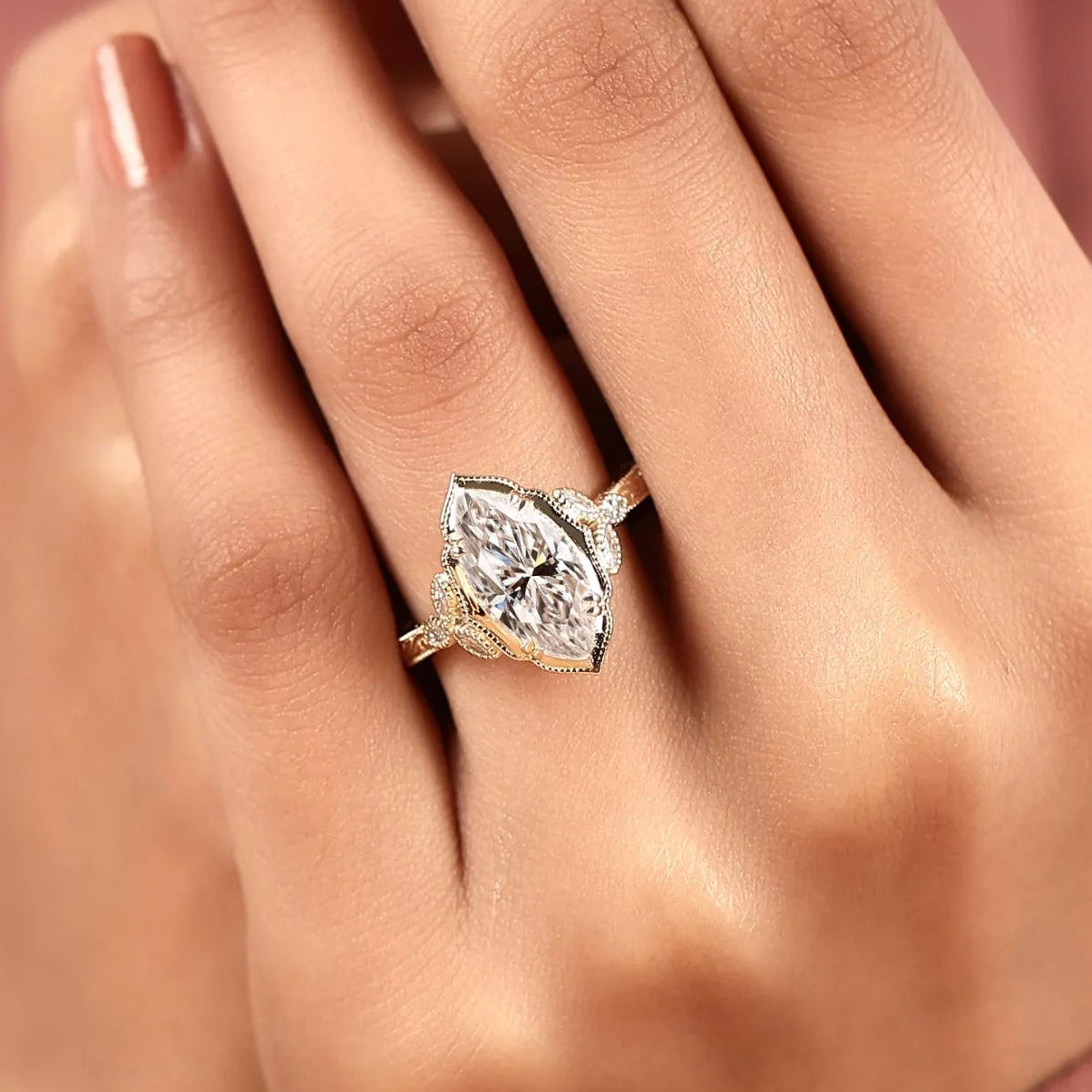 vintage marquise cut moissanite diamond engagement ring in art deco inspired promise ring