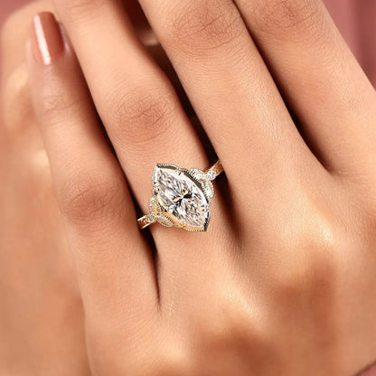 Vintage Marquise Cut Moissanite Diamond Engagement Ring in Art Deco Inspired Promise Ring