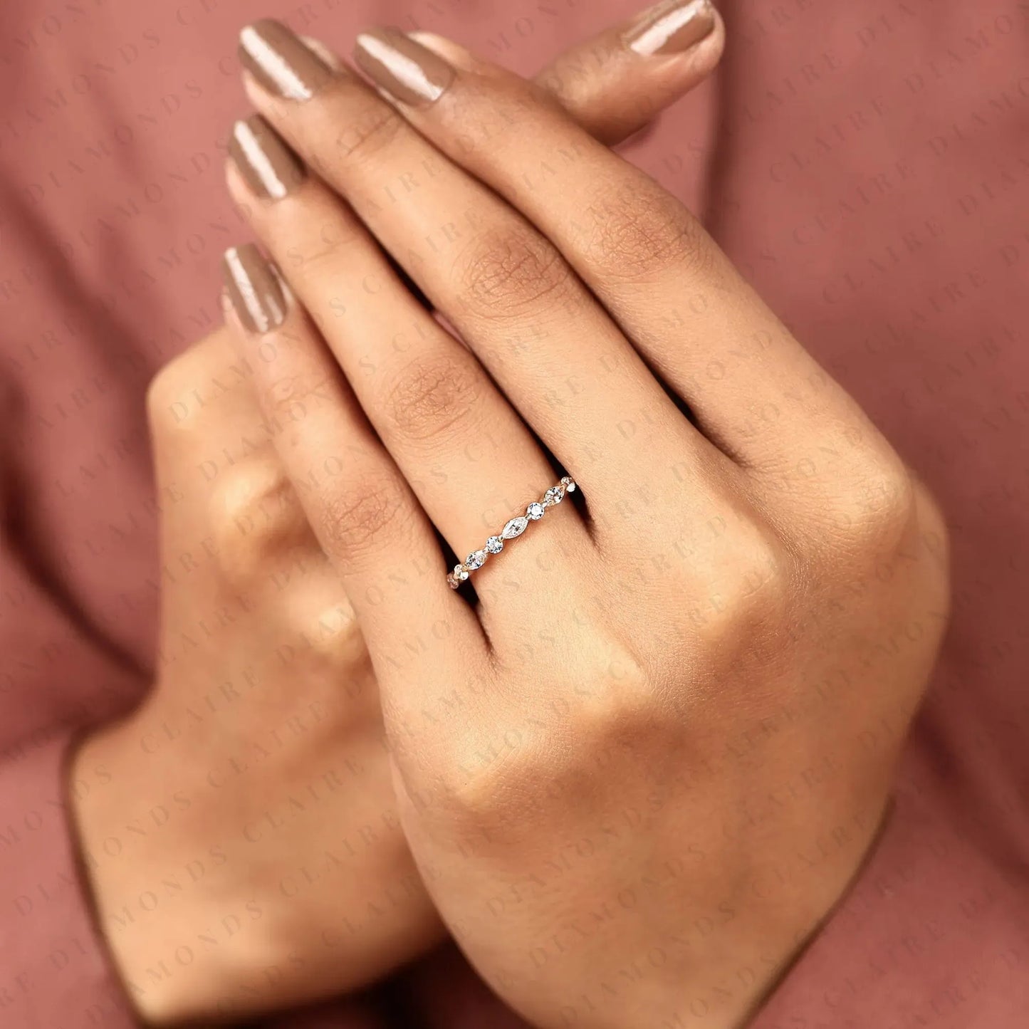 0.96 tcw stackable marquise and round brilliant diamond moissanite eternity band for everyday luxury