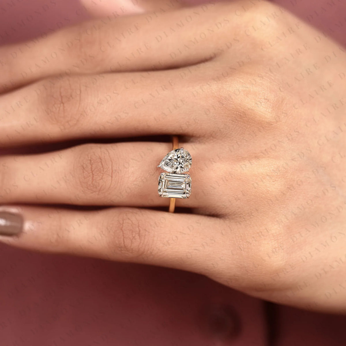 2.80 tcw emerald & pear cut lab grown toi et moi engagement ring, two stone gold ring, modern bridal ring, unique anniversary gift for women