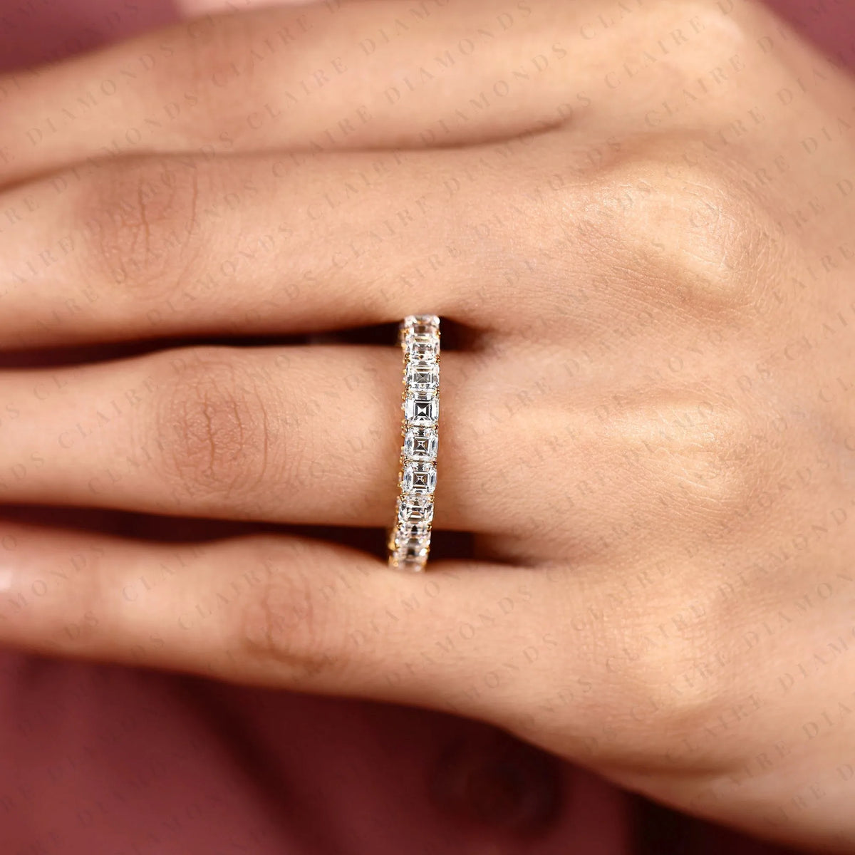 4.60 TCW Asscher Cut Lab Grown Diamond Eternity Band | Full Eternity Wedding Band | Geometric Gold Anniversary Band
