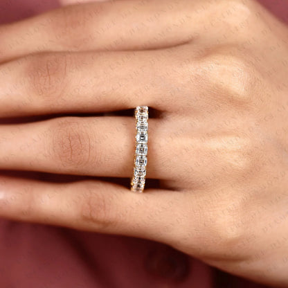 4.60 TCW Asscher Cut Lab Grown Diamond Eternity Band | Full Eternity Wedding Band | Geometric Gold Anniversary Band