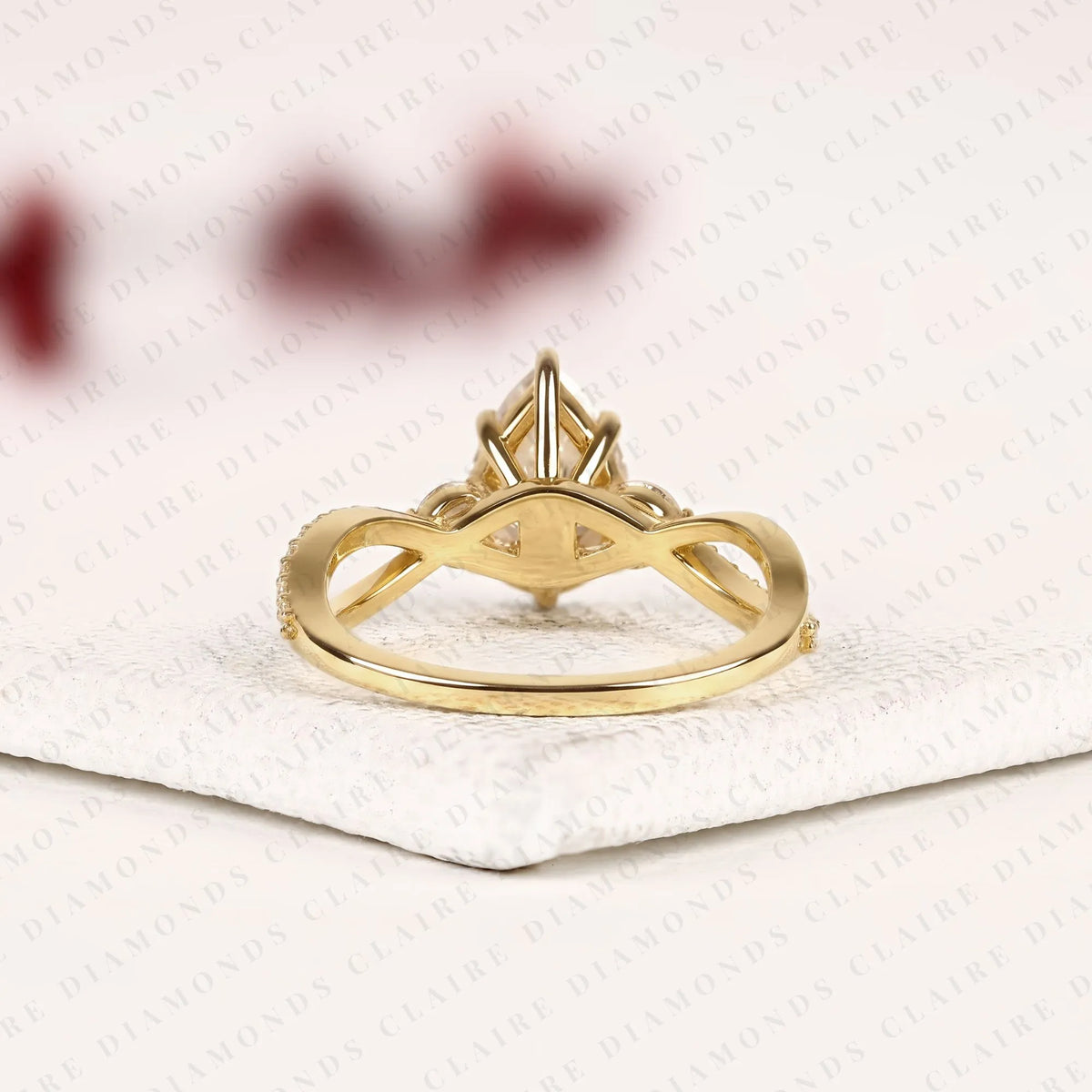 pear cut lab grown diamond engagement ring | yellow gold twisted vine pavé band | nature inspired bridal ring | elegant unique wedding jewelry
