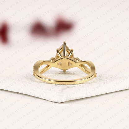 Pear Cut Lab Grown Diamond Engagement Ring | Yellow Gold Twisted Vine Pavé Band | Nature Inspired Bridal Ring | Elegant Unique Wedding Jewelry