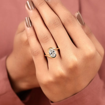Oval Cut Lab Grown Diamond Bypass Engagement Ring  Modern Twist Solitaire Ring Minimalist Open Wrap Bridal Ring for Women