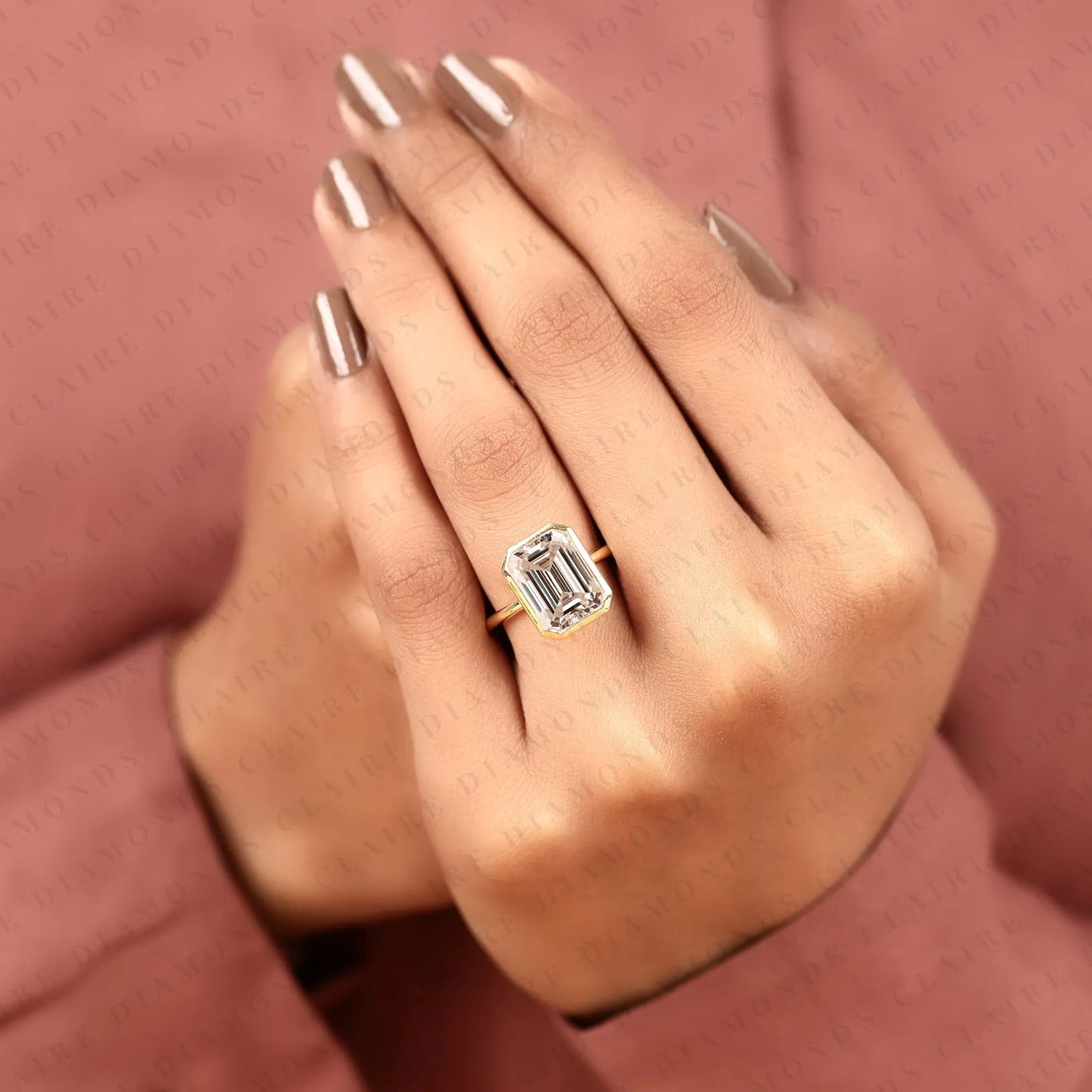 emerald cut lab grown diamond engagement ring, bezel set solitaire ring, igi certified diamond ring, minimalist gold wedding ring