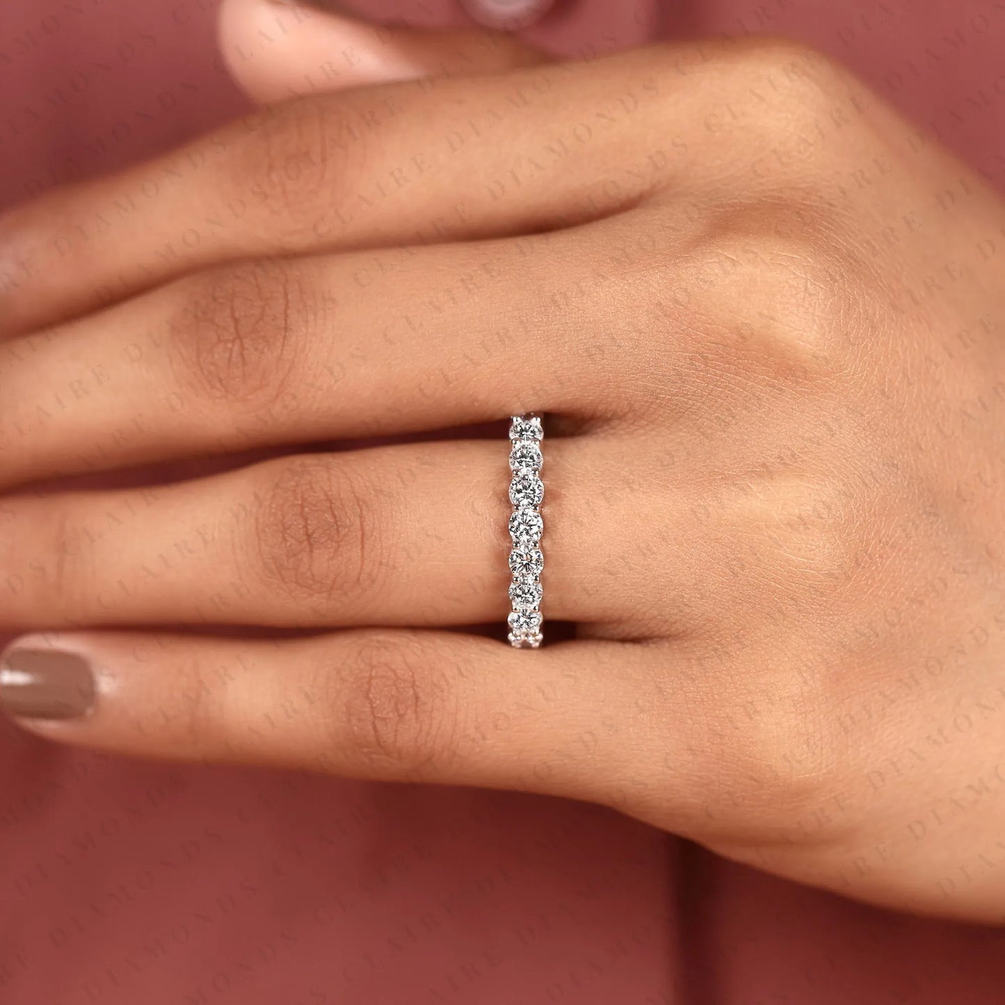 2.20 tcw elegant full eternity moissanite diamond wedding band with round brilliant diamonds