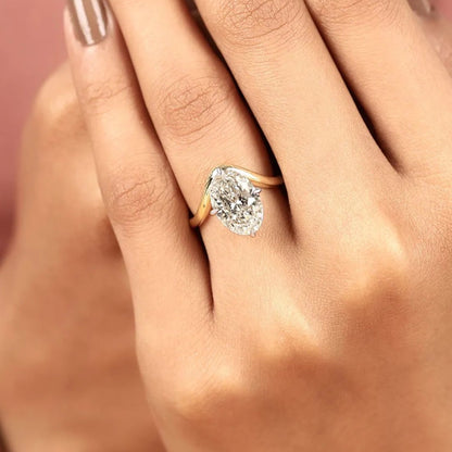 Oval Cut Solitaire Lab Grown Diamonds Two Tone Engagement Ring with Sculpted Gold Band – Modern Elegance Redefined