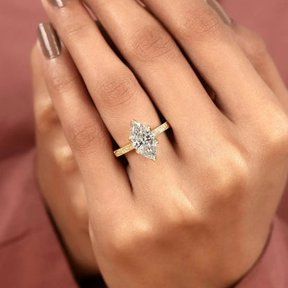 Marquise Cut Lab Grown Diamond Engagement Ring, Vintage Engraved Gold Solitaire Ring, IGI Certified Diamond Ring, Unique Bridal Jewelry