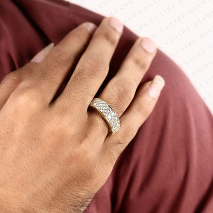 Round Cut Lab Grown Diamond Eternity Wedding Band | Double Row Pave Diamond Wedding Ring | Yellow Gold Full Eternity Anniversary Band | Luxury Jewelry