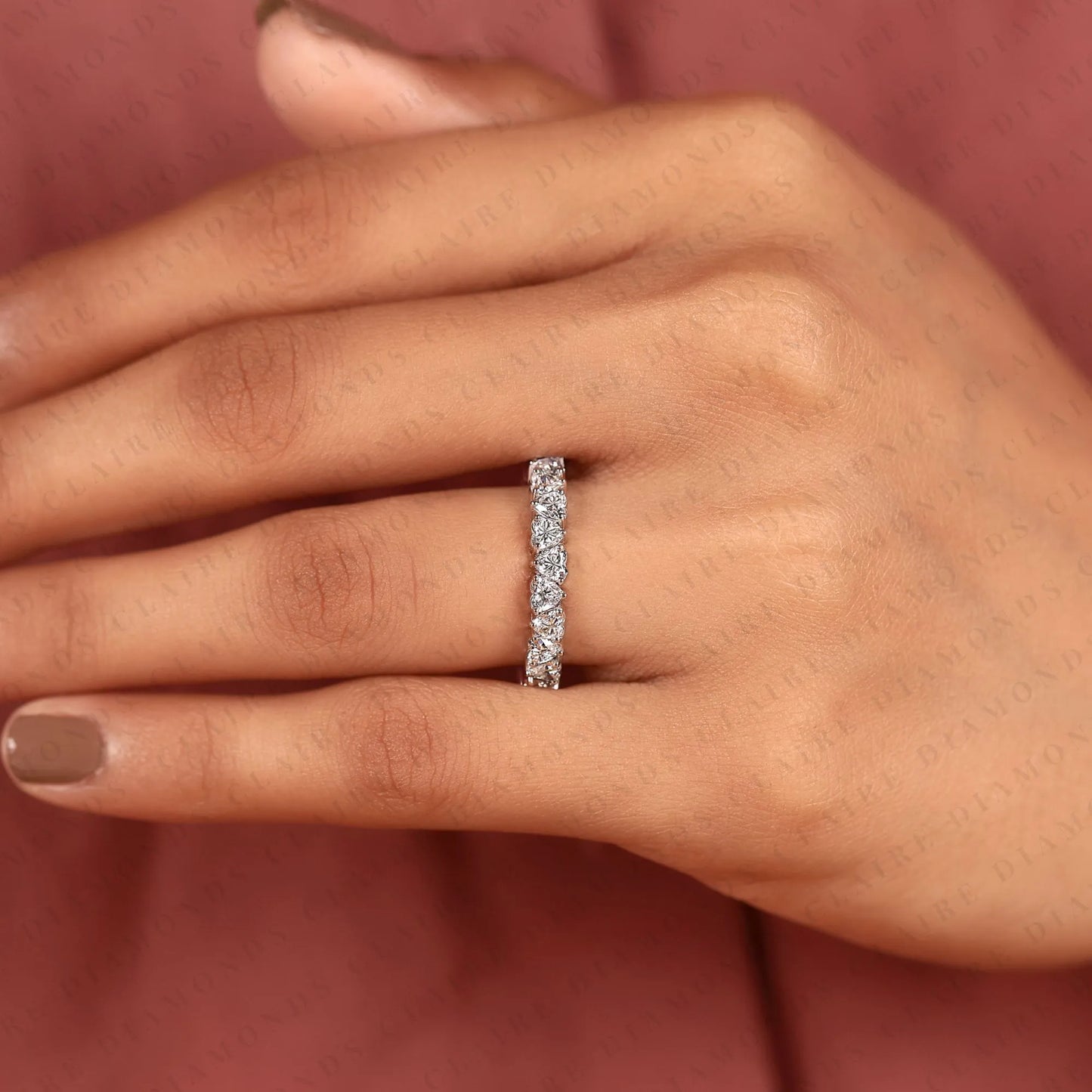 2.04 tcw heart cut moissanite diamond eternity band, full eternity wedding ring, white gold anniversary band, unique bridal ring