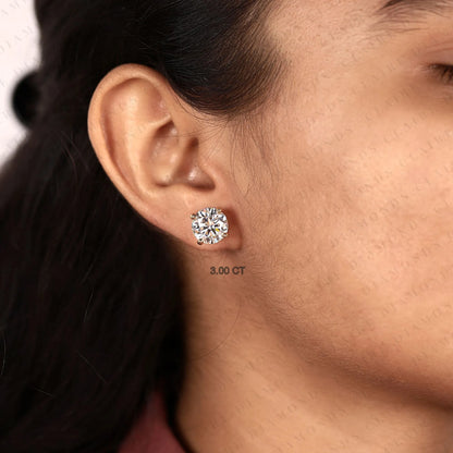 Round Cut Lab Grown Diamond Stud Earrings, Classic Four Prong Gold Earrings, Minimalist Diamond Studs, Elegant Bridal Jewelry