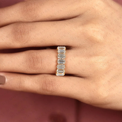 2.24 TCW Emerald Cut Lab Grown Diamond Half Eternity Wedding Band | Channel Set Emerald Cut Diamond | Modern Full Eternity Bridal Band | Elegant Anniversary Jewelry
